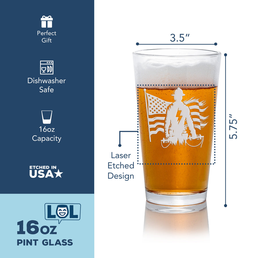 Us Flag Lineman Pint Glass