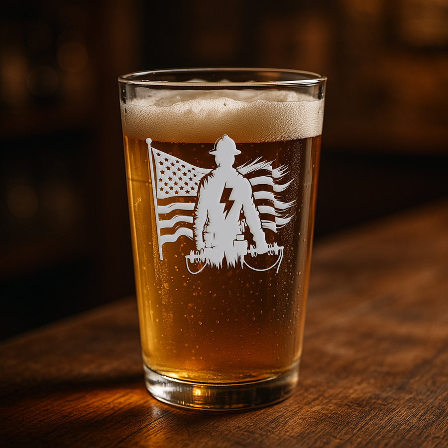 Us Flag Lineman Pint Glass