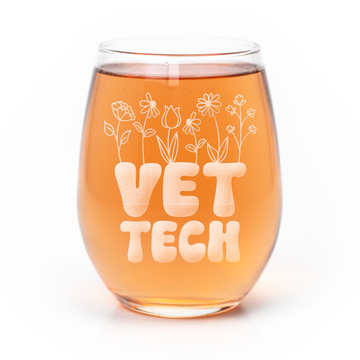 Vet Tech Flowers Stemless Wine Glass