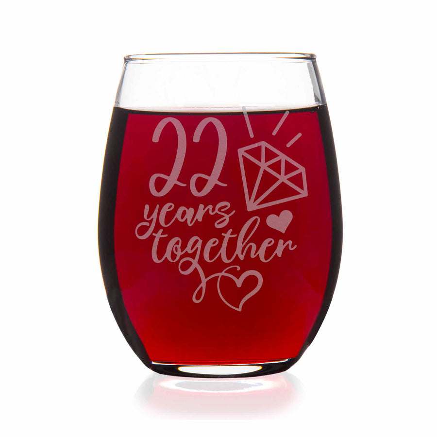 22 Year 22nd Wedding Anniversary Gift Stemless Wine Glass
