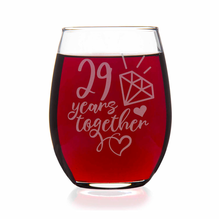 29 Year 29th Wedding Anniversary Gift Stemless Wine Glass
