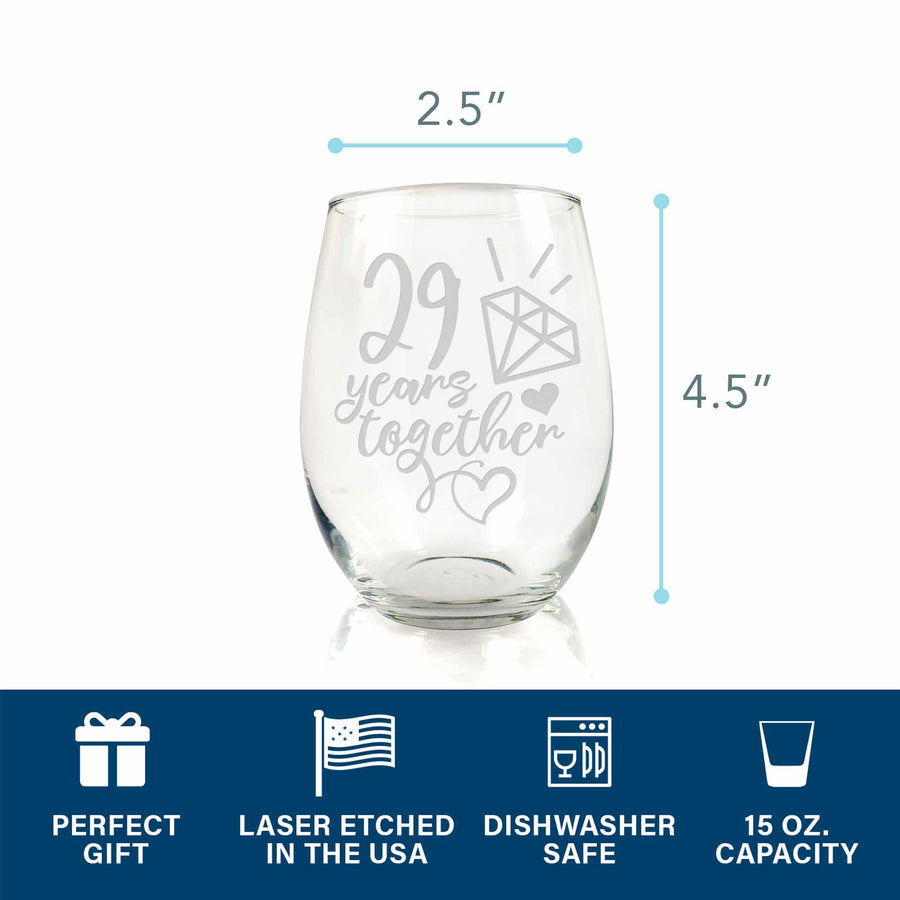 29 Year 29th Wedding Anniversary Gift Stemless Wine Glass