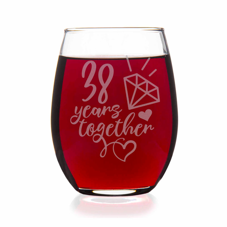 38 Year 38th Wedding Anniversary Gift Stemless Wine Glass