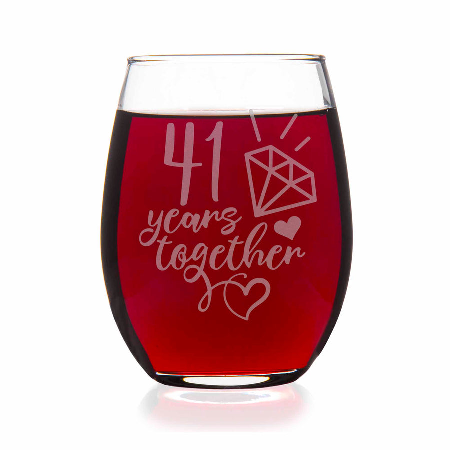 41 Year 41st Wedding Anniversary Gift Stemless Wine Glass