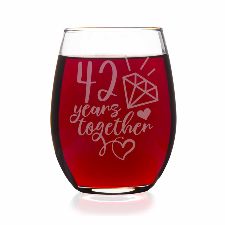 42 Year 42nd Wedding Anniversary Gift Stemless Wine Glass