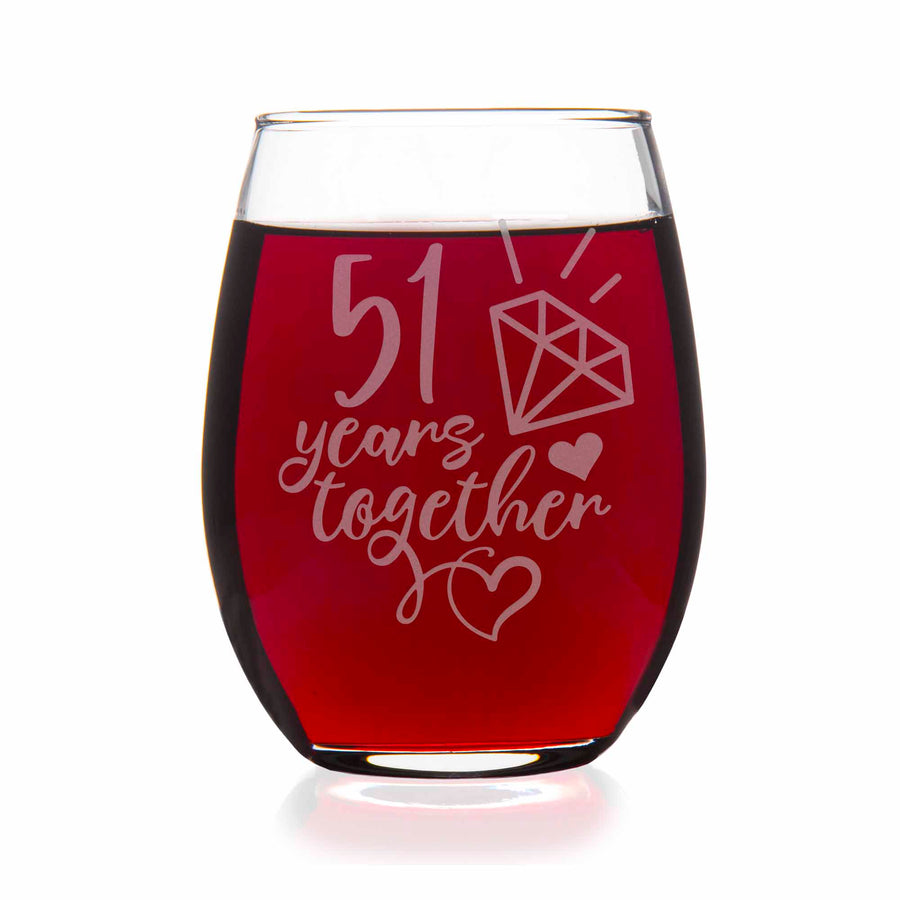 51 Year 51st Wedding Anniversary Gift Stemless Wine Glass