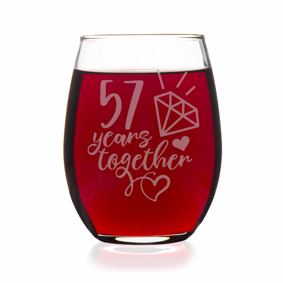 57 Year 57th Wedding Anniversary Gift Stemless Wine Glass