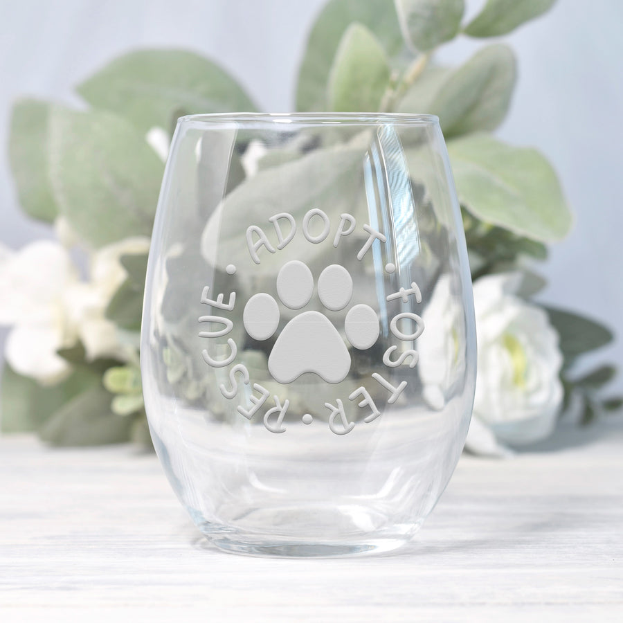 Adopt Foster Rescue Paw Stemless Wine Glass