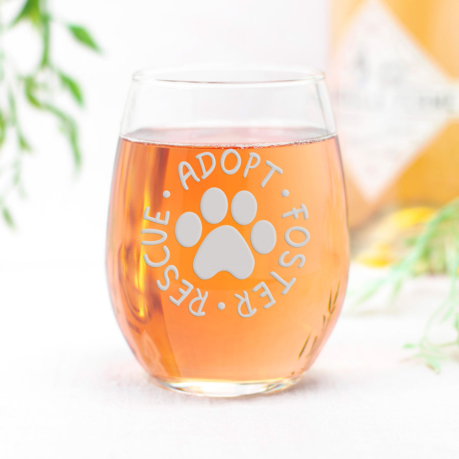 Adopt Foster Rescue Paw Stemless Wine Glass