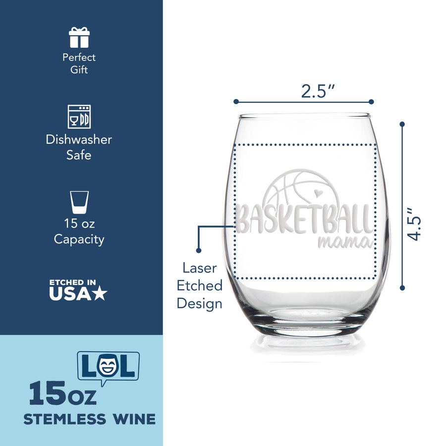 Basketball Mama Stemless Wine Glass