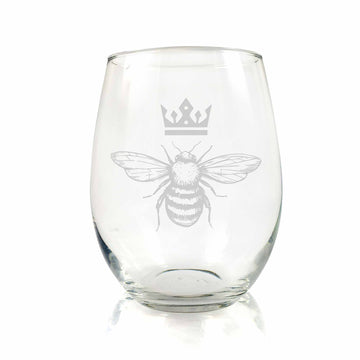 Bee With Crown Queen Stemless Wine Glass