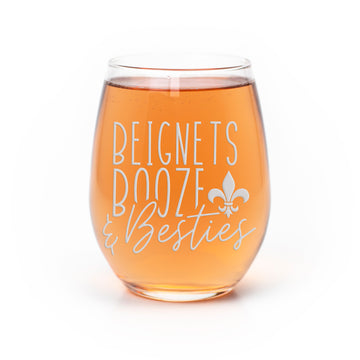 Beignets Booze Besties Stemless Wine Glass