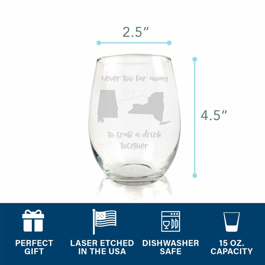 Best Friends State Heart Connected Custom Stemless Wine Glass
