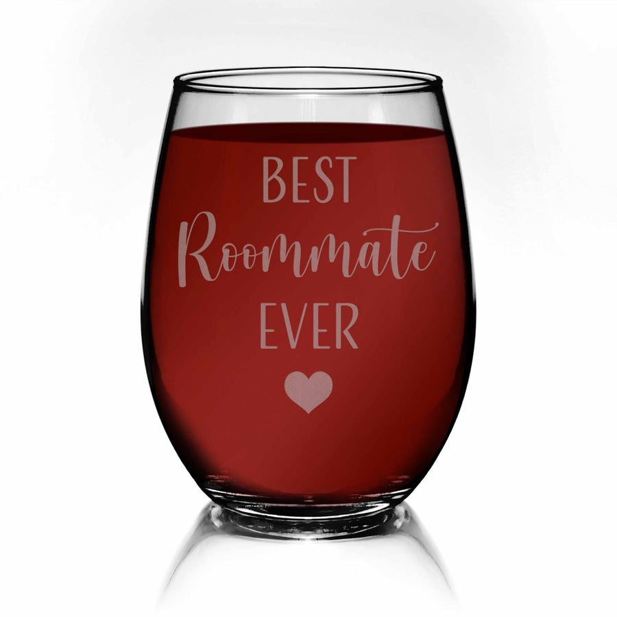 Best Roommate Ever Heart Stemless Wine Glass