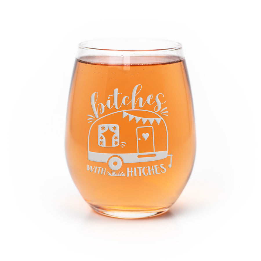 Bitches With Hitches Stemless Wine Glass