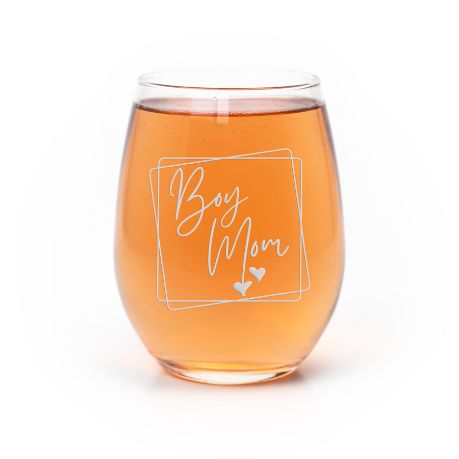 Boy Mom Square Stemless Wine Glass