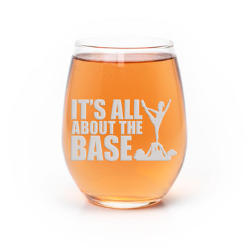 Cheerleader About Base Stemless Wine Glass