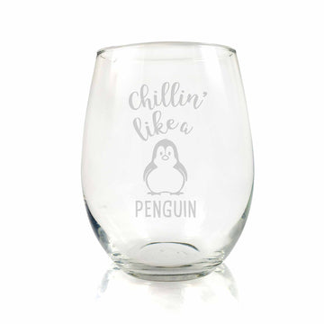 Chillin Like A Penguin Stemless Wine Glass