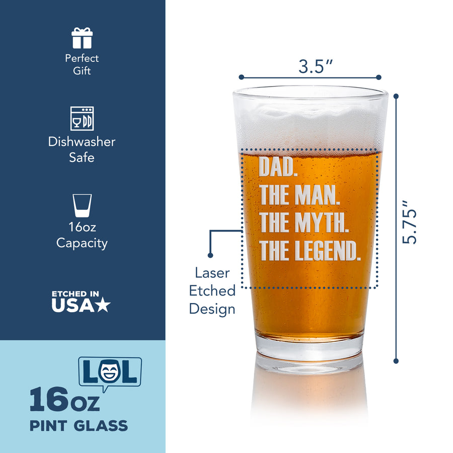 Dad Man Myth Legend Pint Beer Glass