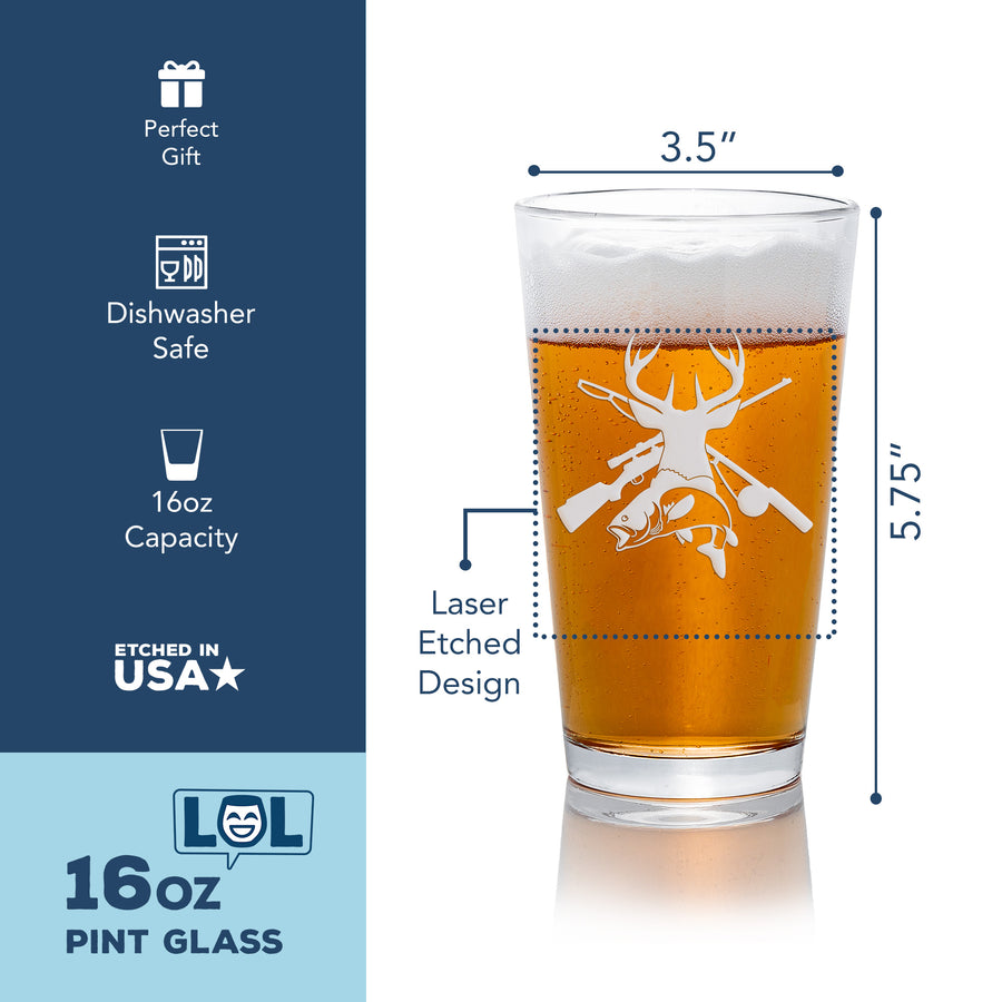 Deer Buck Fish Hunting Pint Beer Glass