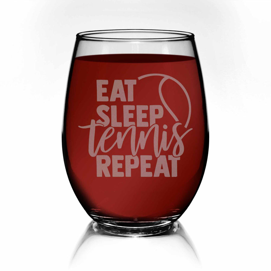 Eat Sleep Tennis Repeat Stemless Wine Glass