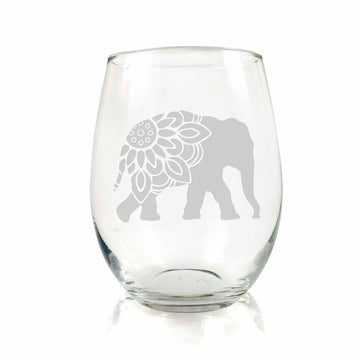 Elephant Mandala Stemless Wine Glass