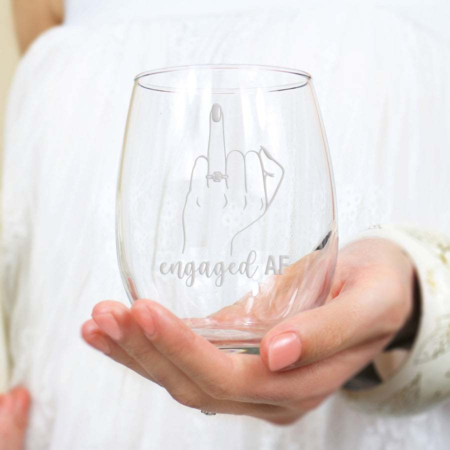 Engaged Af Finger Stemless Wine Glass