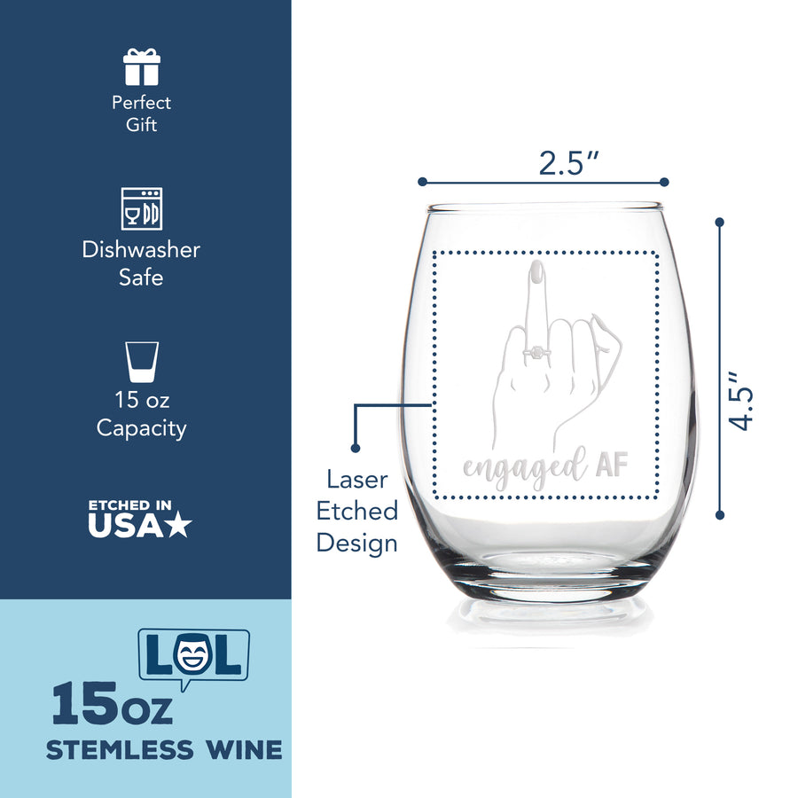 Engaged Af Finger Stemless Wine Glass