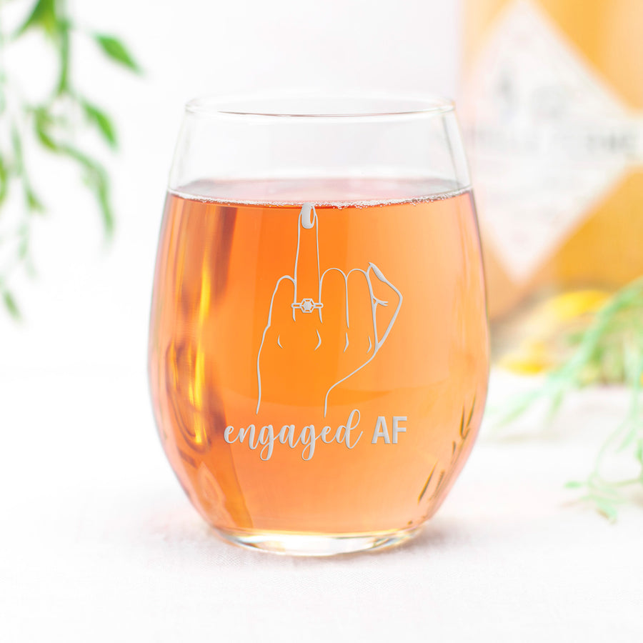 Engaged Af Finger Stemless Wine Glass