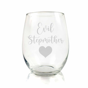 Evil Stepmother Heart Joke Stemless Wine Glass