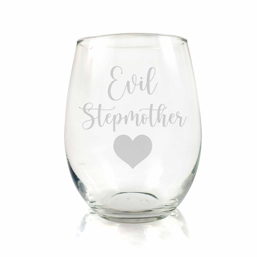 Evil Stepmother Heart Joke Stemless Wine Glass