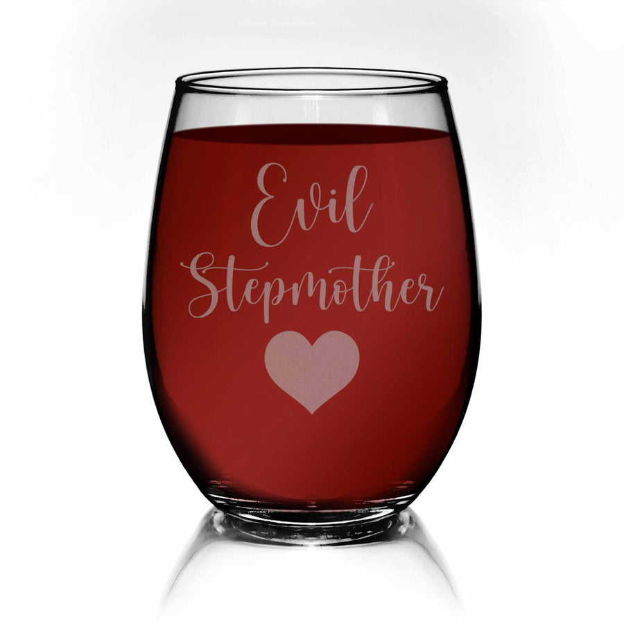 Evil Stepmother Heart Joke Stemless Wine Glass