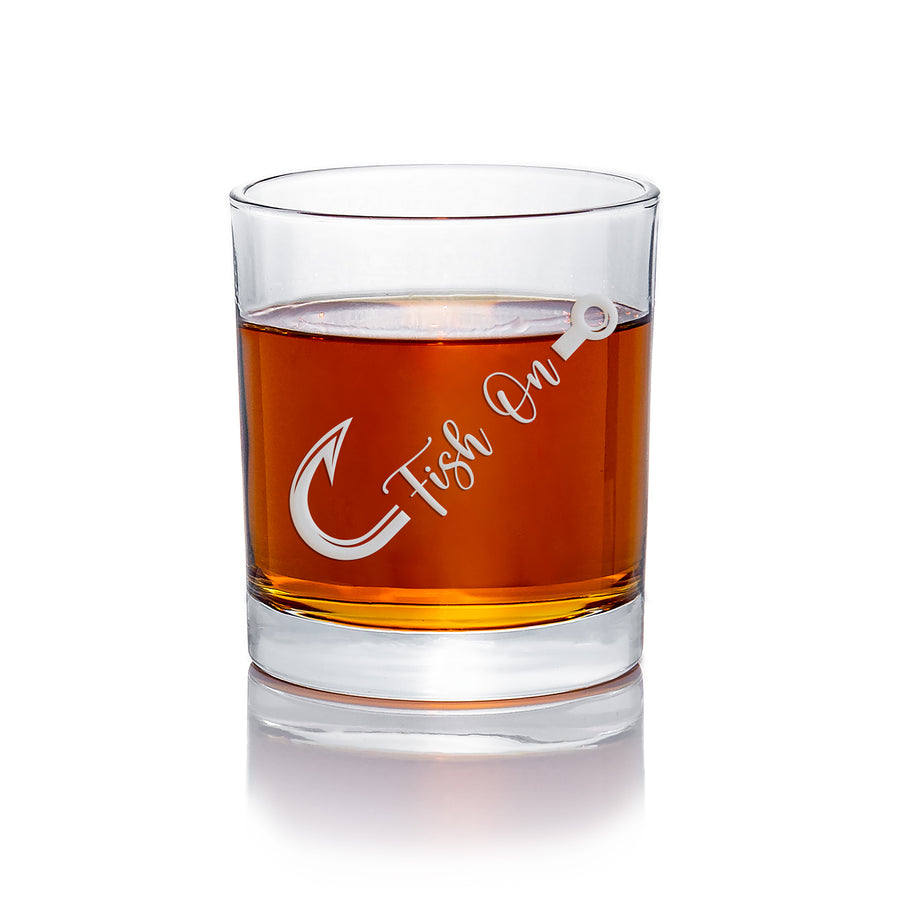 Fish Hook Fish On Round Rocks Glass