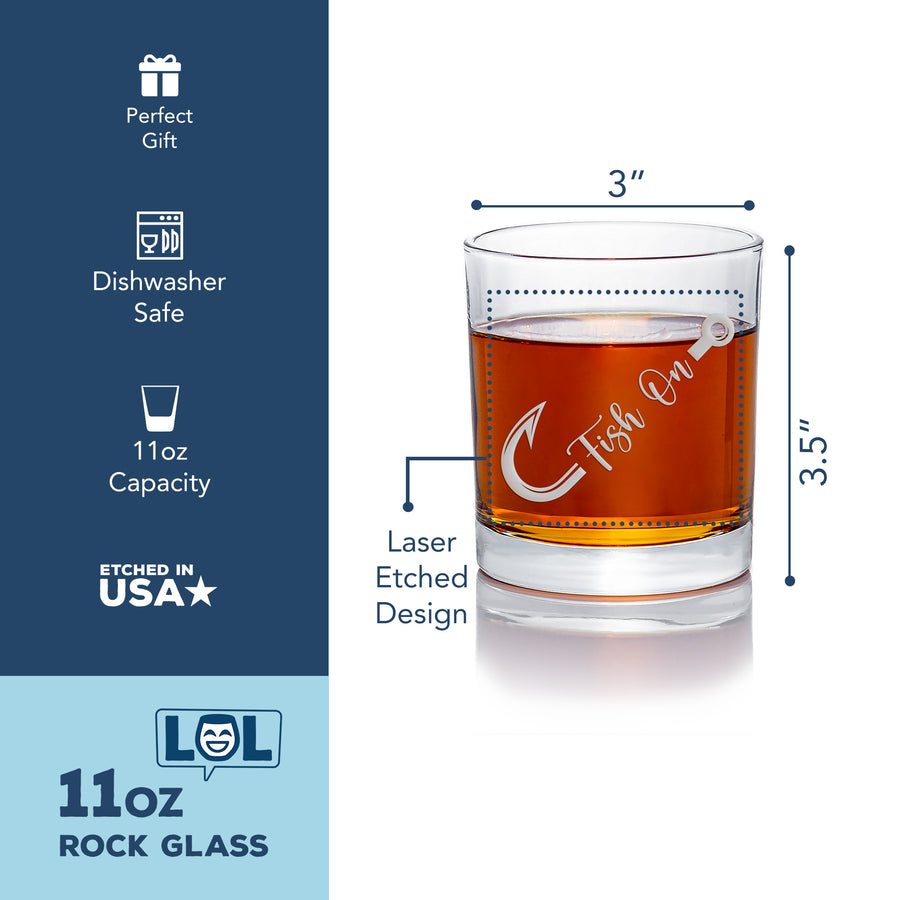 Fish Hook Fish On Round Rocks Glass