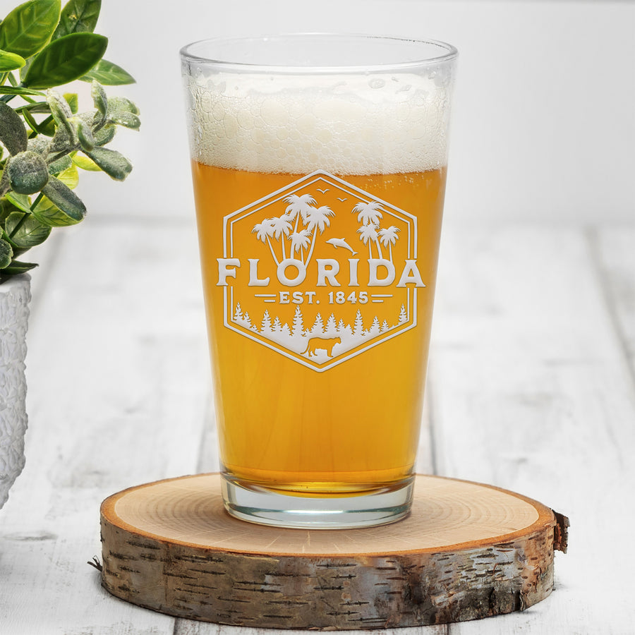 Florida Est Badge Pint Beer Glass
