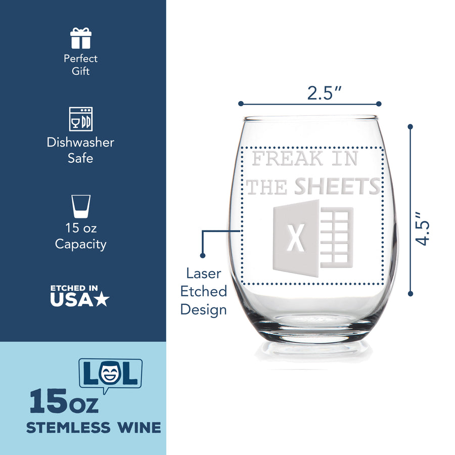 Freak In The Sheets Stemless Wine Glass