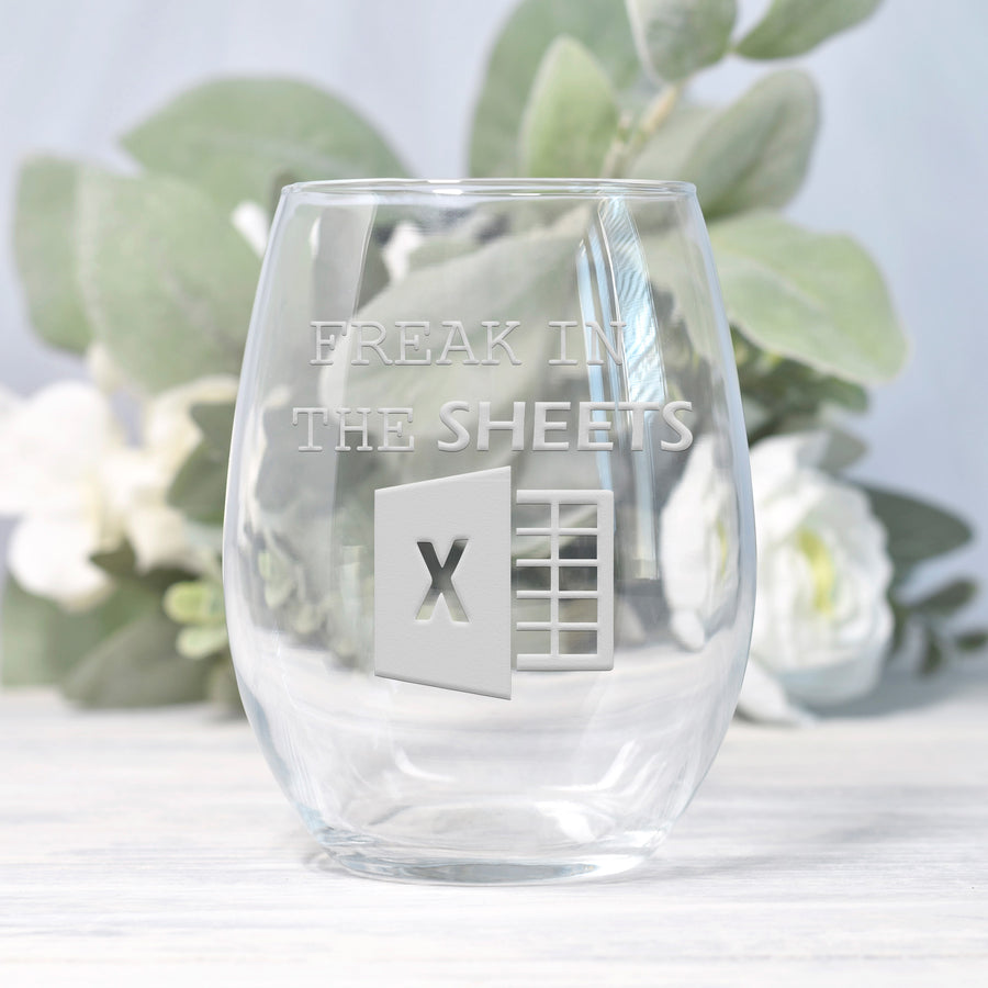 Freak In The Sheets Stemless Wine Glass