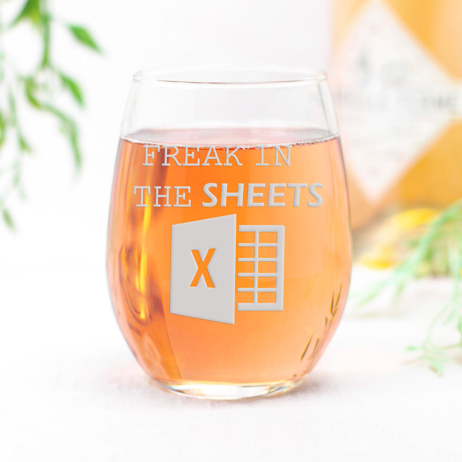 Freak In The Sheets Stemless Wine Glass