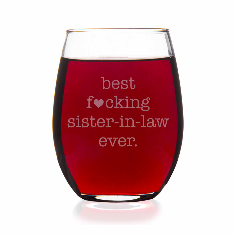 Funny Sister in law Stemless Wine Glass