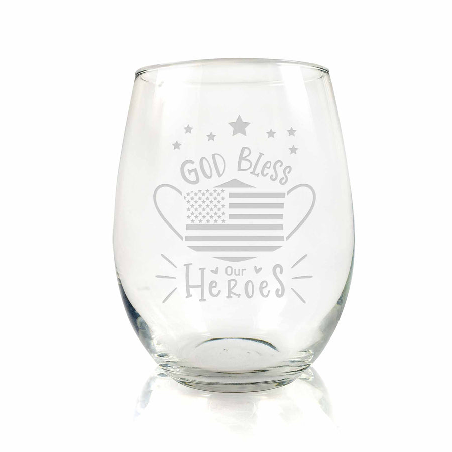 God Bless Our Essential Worker Heroes Stemless Wine Glass