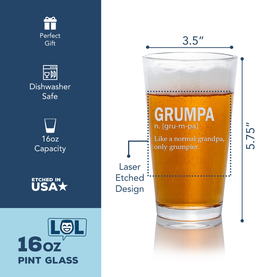 Grumpa Definition Pint Beer Glass
