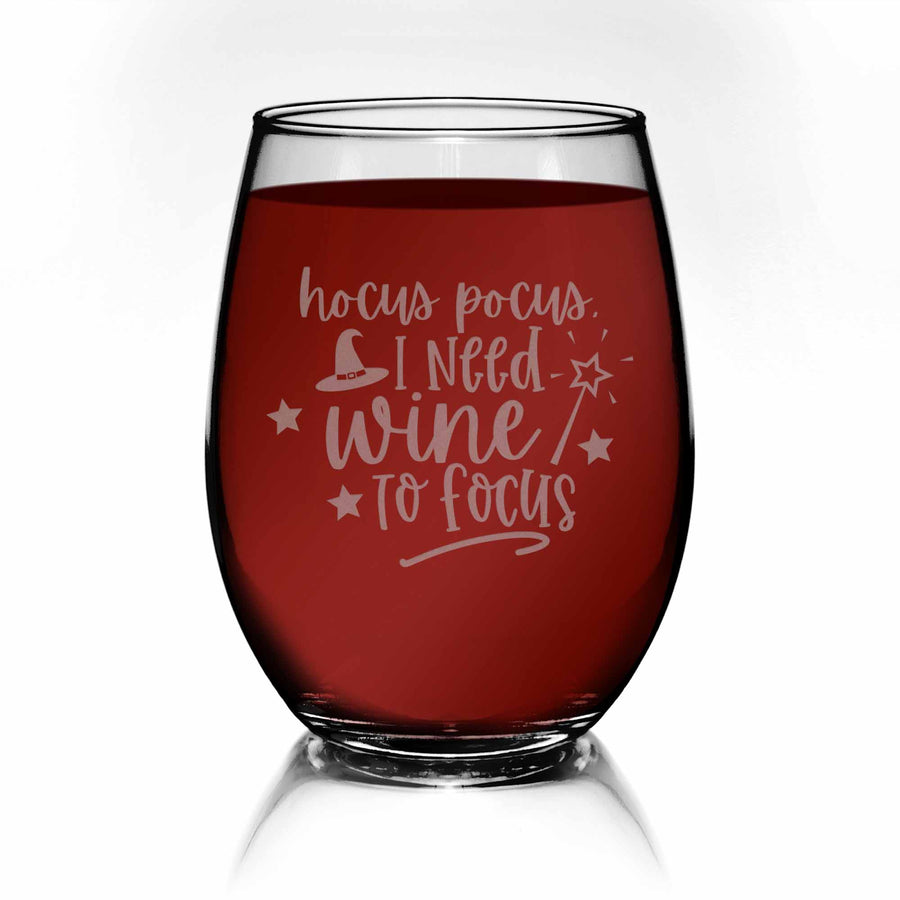Hocus Pocus Need Wine To Focus Stemless Wine Glass