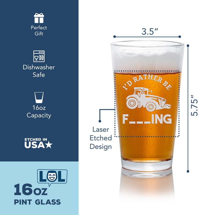 Id Rather Be Farming Pint Beer Glass