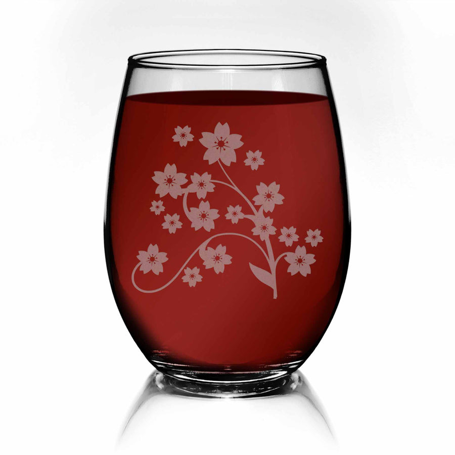 Japanese Cherry Blossom Stemless Wine Glass