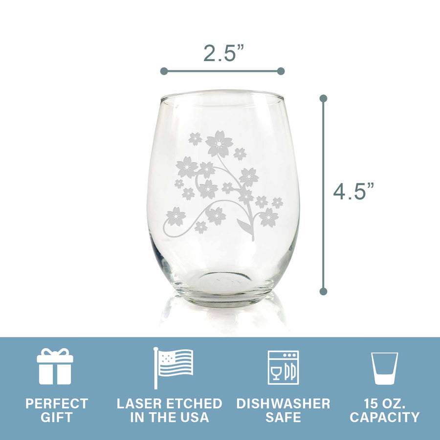 Japanese Cherry Blossom Stemless Wine Glass