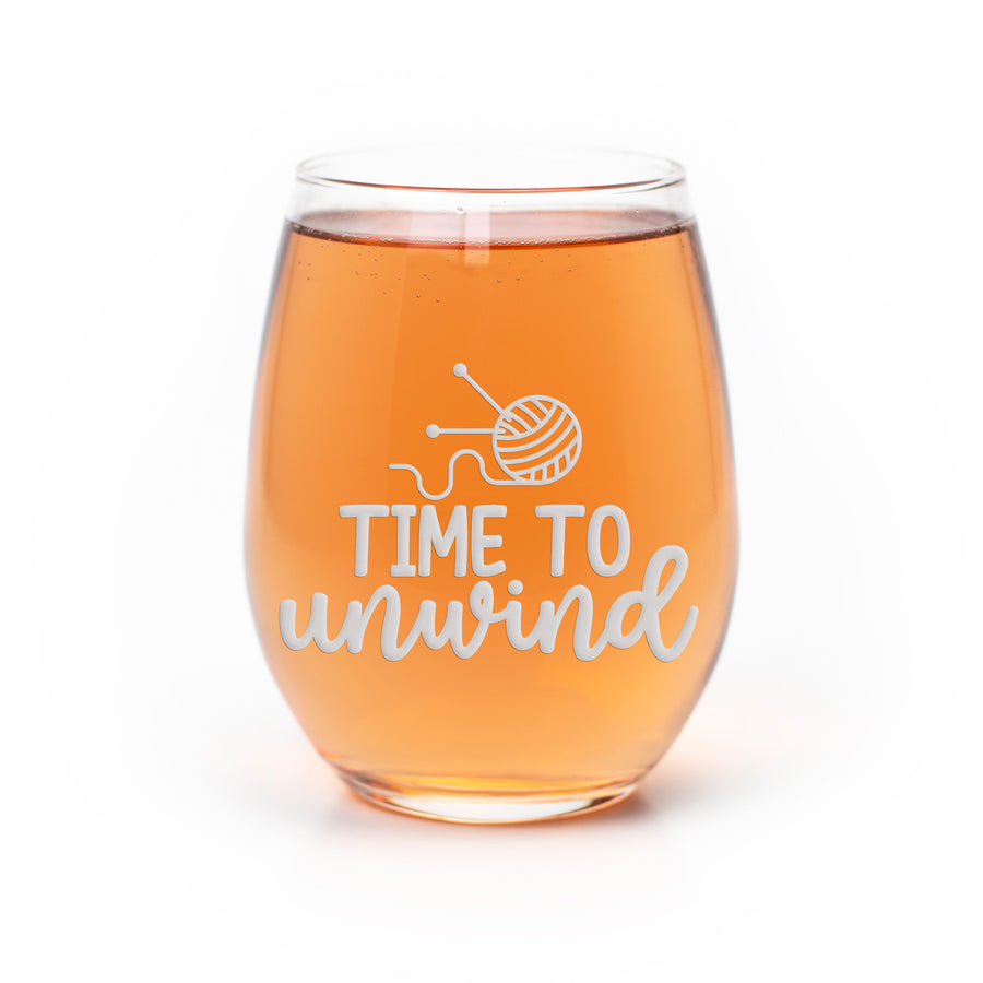 Knitting Time To Unwind Stemless Wine Glass