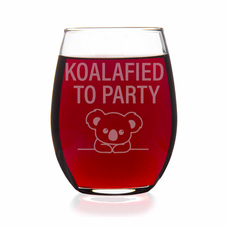 Koalafied To Party Stemless Wine Glass