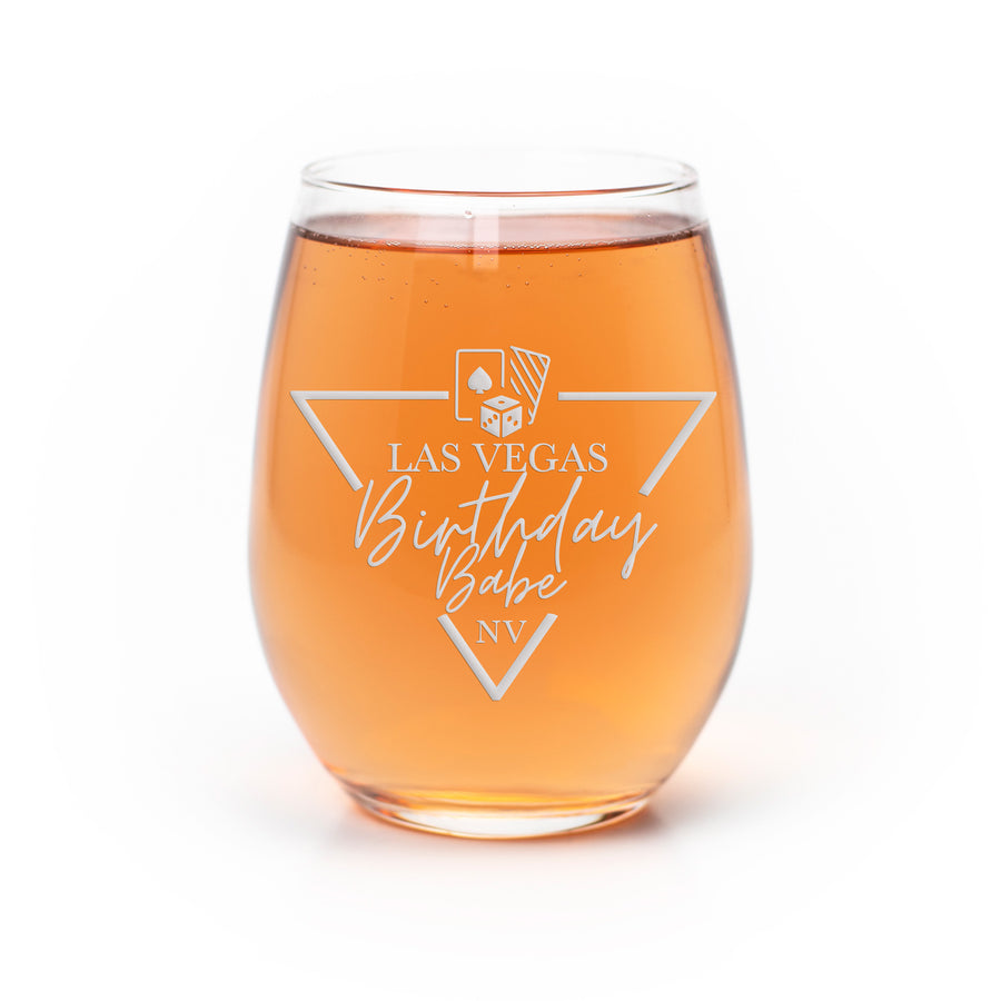 Las Vegas Birthday Babe Stemless Wine Glass