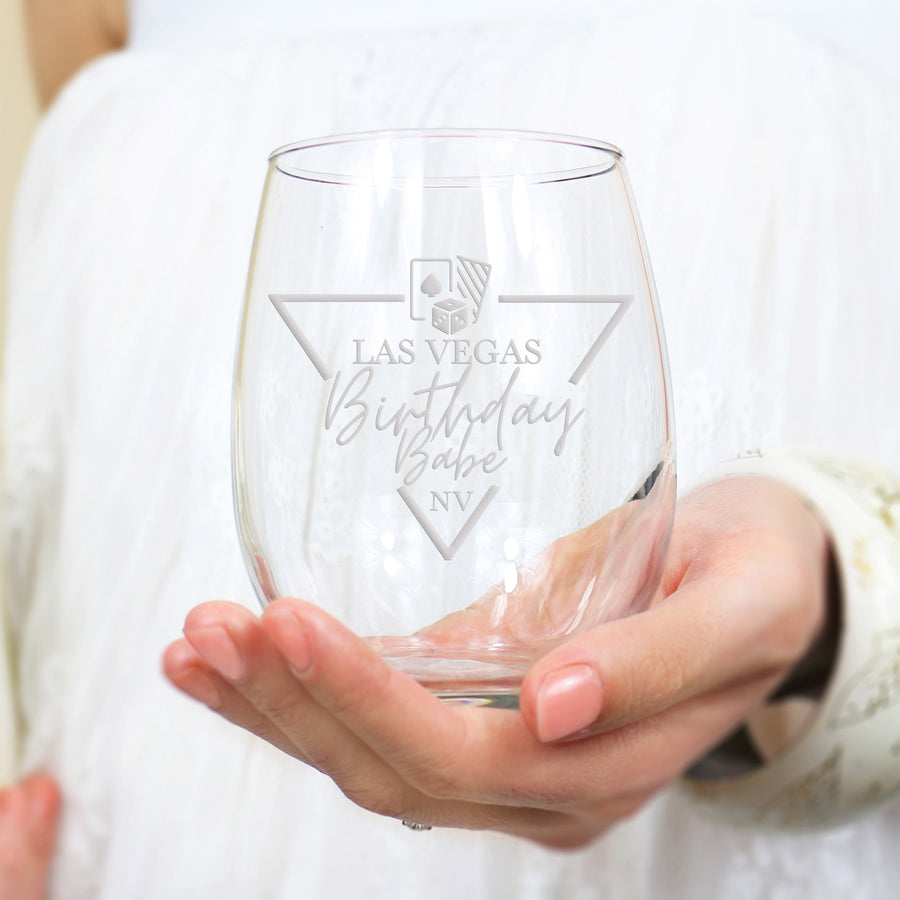 Las Vegas Birthday Babe Stemless Wine Glass