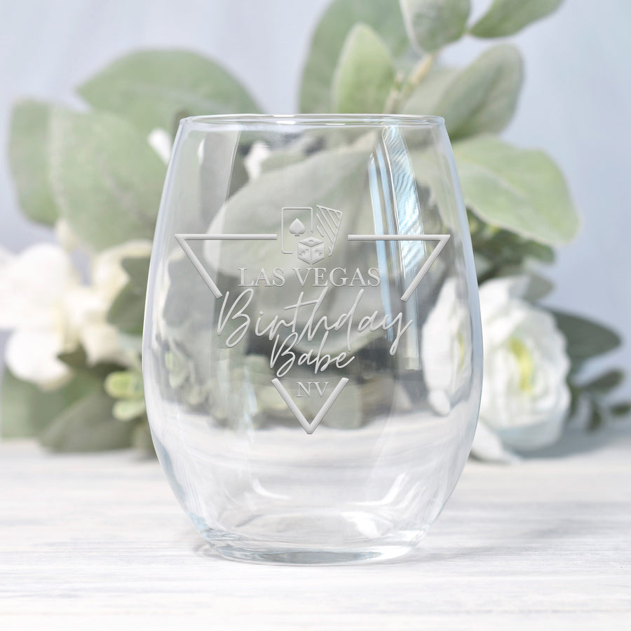 Las Vegas Birthday Babe Stemless Wine Glass